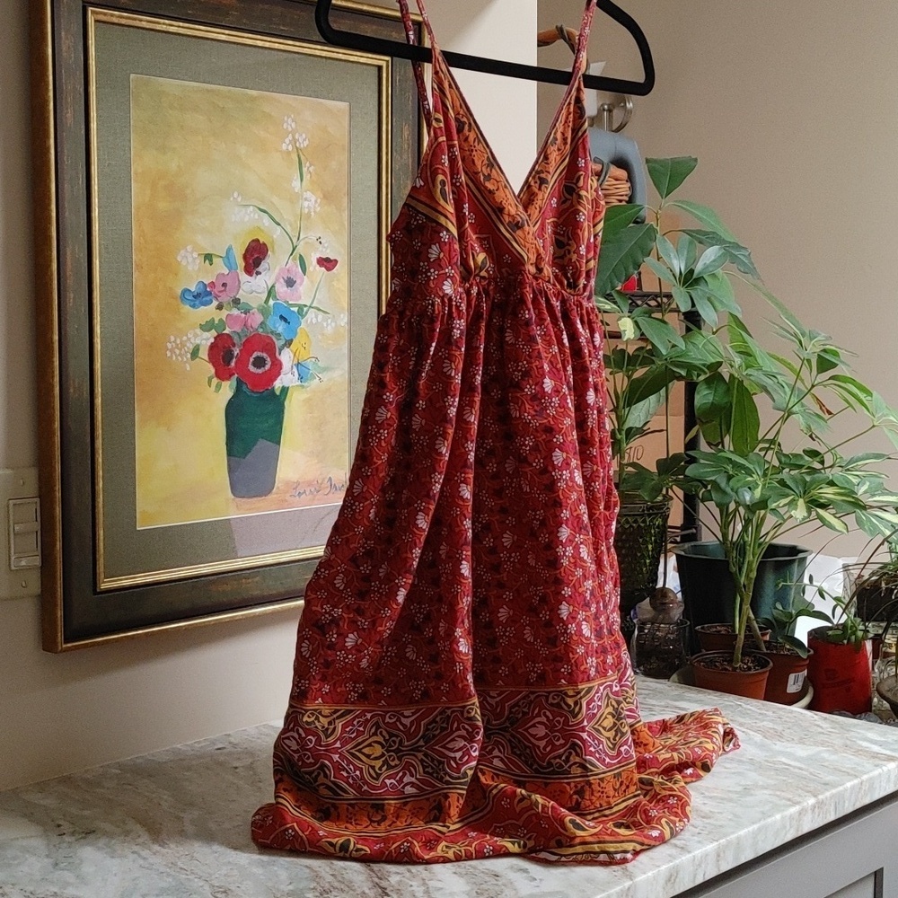 Cotton Express Sun Dress Red Orange Black S